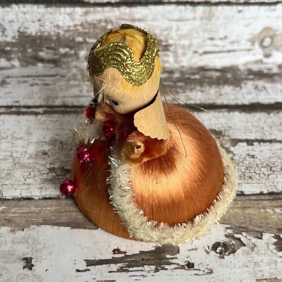 Vintage Christmas Composite Paper Mache Angel Ornament MCM Satin Japan - Picture 7 of 9